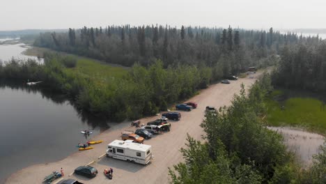 4K-Drone-Video-of-Paddle-Boarders-and-Kayakers-on-Cushman-Lake-in-Fairbanks,-AK-during-Summer-Day-2