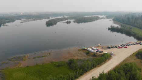 4K-Drone-Video-of-the-Cushman-Lake-at-Tanana-Lake-Recreation-Area-in-Fairbanks,-AK-during-Summer-Day