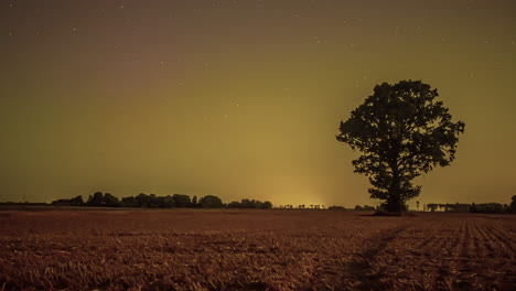 Night-timelapse-shot-of-starry-sky-with-aurora-visible-in-stars-constellation