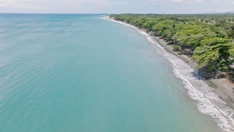 Malerische-Seelandschaft-Von-Palenque-Beach-In-San-Cristobal,-Dominikanische-Republik---Luftdrohnenaufnahme