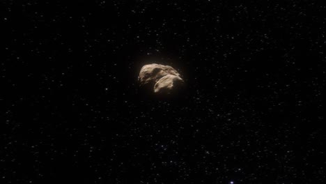 Hochwertige-3D-CGI--Und-Superflüssige-Tracking-Simulation-Des-Asteroiden-Toutatis,-Der-Sich-Mit-Einer-Langsamen-Längsrotation-Seinen-Weg-Durch-Das-Sternenfeld-Des-Weltraums-Bahnt