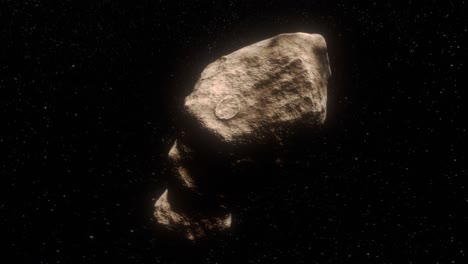 Hochwertige-3D-CGI--Und-Superglatte-Orbitsimulation-Des-Asteroiden-Toutatis,-Der-Sich-Mit-Einer-Langsamen-Längsrotation-Seinen-Weg-Durch-Das-Sternenfeld-Des-Weltraums-Bahnt