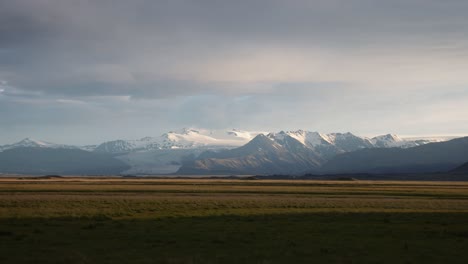 Icelands-mountains-and-prairie-with-wind-blowing-Timelapse-video