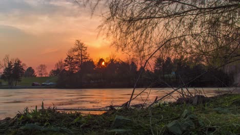 Golden-Fire-Sunset-in-a-park-near-a-lake-in-Blacksburg-Virginia---Timelapse
