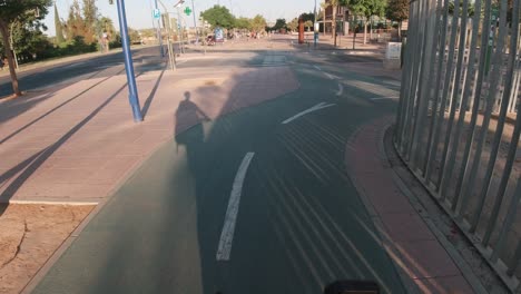 POV-sevilla-electric-scooter-mobility-early-morning-commute-morning-ride-and-parking-spot