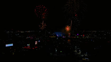 Drone-Shot-of-colorful-fireworks-from-New-Years