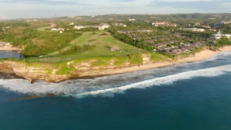 Drone-capture-the-aerial-view-of-the-golf-club-in-the-Dreamland-beach-in-Uluwatu-in-Bali