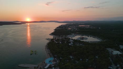 Aerial-footage-with-drone-in-Croatia-sunset-over-the-Adriatic-Sea