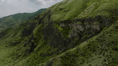 Aerial-Approach-Through-Rocky-Cliffs-Near-Khertvisi-Castle-In-Meskheti,-Georgia