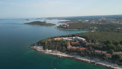 Aerial-footage-of-Croatian-coastline-with-apartment-block-buildings
