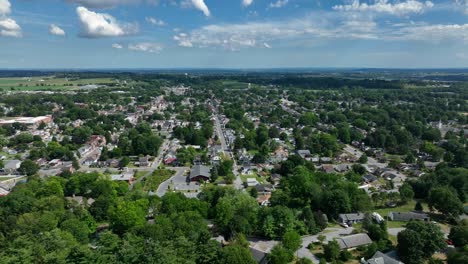 Aerial-of-small-town-in-USA-during-summer