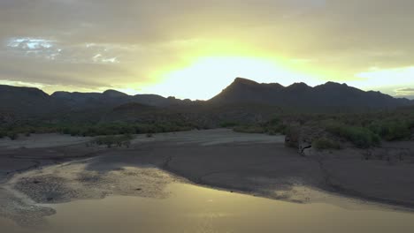 Golden-Arizona-sunset-aerial-view-over-a-small-body-of-water