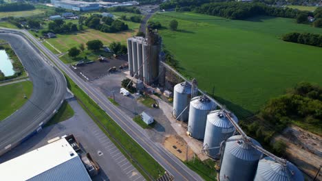 An-aerial-view-of-silos-on-a-farm-on-a-sunny-day