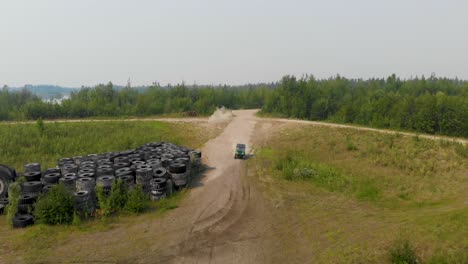 4K-Drone-Video-of-the-ATV-Driving-Around-Tanana-Lake-Recreation-Area-in-Fairbanks,-AK-during-Summer-Day-2