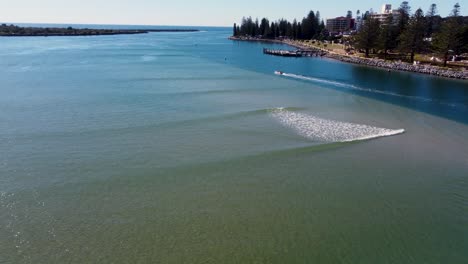 Drone-aerial-shot-of-Hasting's-river-scenery-beautiful-Port-Macquarie-inlet-system-main-town-waves-boat-jetty-travel-tourism-NSW-Australia-4K