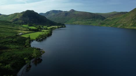 Beautiful-aerial-view-over-Crummock-Water,-Lake-District,-England