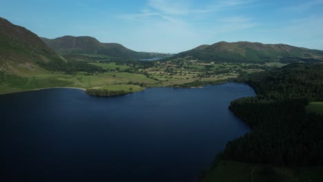 Aerial-view-over-Crummock-Water-with-Loweswater-in-the-distance,-Lake-District,-UK