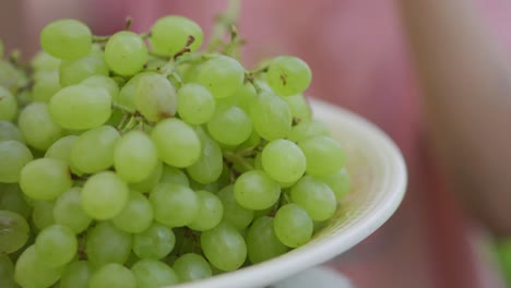 A-young-toddler-girl-is-eating-green-grapes-outside-during-the-summer-2