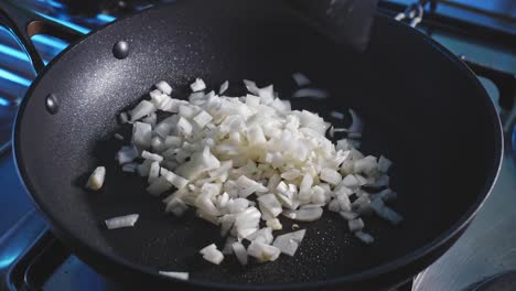 Spraying-Coconut-Oil-Onto-Non-stick-Pan-Then-Saute-Chopped-Onions-And-Mushroom