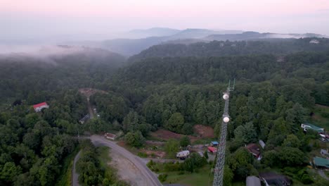 Aerial-fly-by-communications-tower-near-boone-nc,-north-carolina
