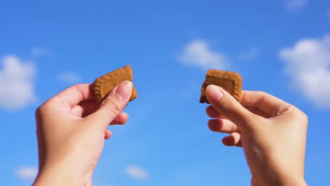 Splitting-up-biscuit-under-blue-sky