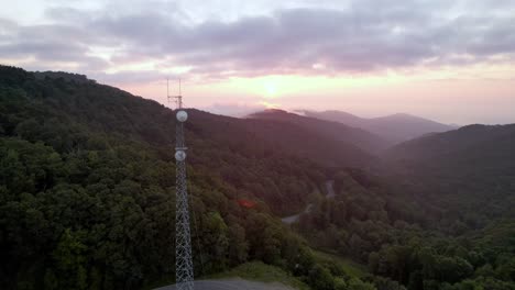 Aerial-slow-push-by-communications-tower-near-boone-and-blowing-rock-nc,-north-carolina