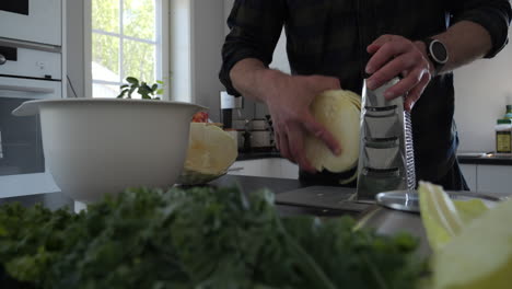 Shredding-Cabbage-for-Kimchi,-Fermentation-Process-at-DIY-project-at-Home,-Slider-shot