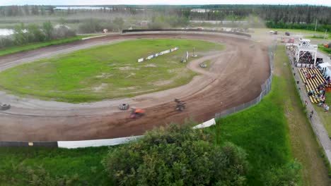 4K-Drone-Video-of-Sprint-Car-Racing-at-Mitchell-Raceway-in-Fairbanks,-AK-during-Sunny-Summer-Evening-2