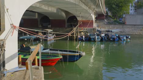 Shot-of-some-boat-dock-under-a-bridge-during-the-day