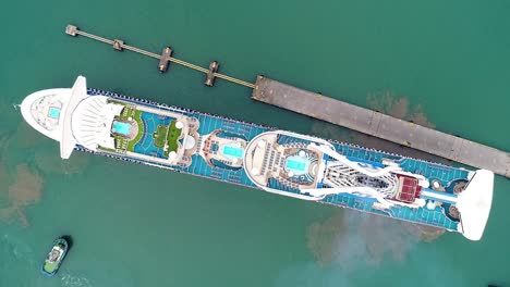 Overhead-View-Of-Luxury-Cruise-Ship-Dock-In-Puerto-Limon,-Costa-Rica