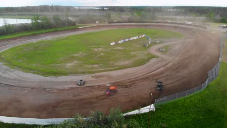 4K-Drone-Video-of-Sprint-Car-Racing-at-Mitchell-Raceway-in-Fairbanks,-AK-during-Sunny-Summer-Evening-9