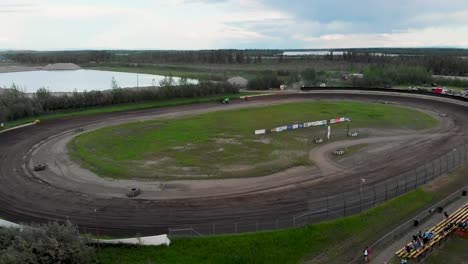 4K-Drone-Video-of-Sprint-Car-Racing-at-Mitchell-Raceway-in-Fairbanks,-AK-during-Sunny-Summer-Evening-8