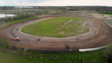 4K-Drone-Video-of-Sprint-Car-Racing-at-Mitchell-Raceway-in-Fairbanks,-AK-during-Sunny-Summer-Evening-7