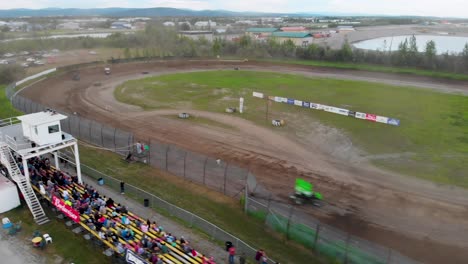 4K-Drone-Video-of-Sprint-Car-Racing-at-Mitchell-Raceway-in-Fairbanks,-AK-during-Sunny-Summer-Evening-6