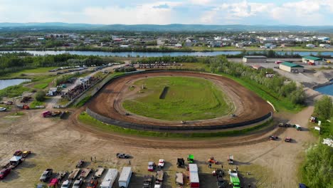 4K-Drone-Video-of-Mitchell-Raceway-in-Fairbanks,-AK-during-Sunny-Summer-Evening