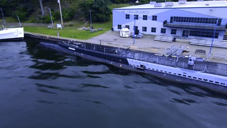Aerial-pan-over-the-Muskegon-Channel-of-the-USS-Silversides-submarine
