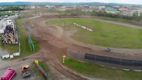 4K-Drone-Video-of-Sprint-Car-Racing-at-Mitchell-Raceway-in-Fairbanks,-AK-during-Sunny-Summer-Evening-5