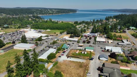 Aerial-view-pulling-away-from-Freeland's-business-district-on-Whidbey-Island-to-reveal-how-small-the-community-is