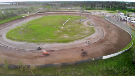 4K-Drone-Video-of-Sprint-Car-Racing-at-Mitchell-Raceway-in-Fairbanks,-AK-during-Sunny-Summer-Evening-11