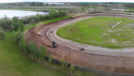 4K-Drone-Video-of-Sprint-Car-Racing-at-Mitchell-Raceway-in-Fairbanks,-AK-during-Sunny-Summer-Evening-10