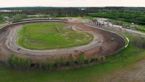 4K-Drone-Video-of-Sprint-Car-Racing-at-Mitchell-Raceway-in-Fairbanks,-AK-during-Sunny-Summer-Evening-13