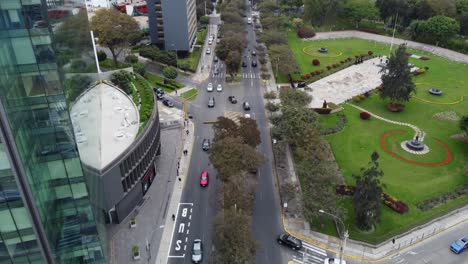 Drone-video-of-a-street-in-Lima,-Peru-called-"Avenida-Benavides"-in-Miraflores-district