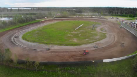 4K-Drone-Video-of-Sprint-Car-Racing-at-Mitchell-Raceway-in-Fairbanks,-AK-during-Sunny-Summer-Evening-14