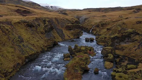 Drone-footage-in-canyon-of-Skoga-river-and-waterfalls-in-south-Iceland-during-fall