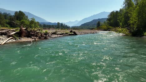 Water-Flowing-Through-Chilliwack-River-Valley-On-A-Sunny-Day-At-Summer-In-North-America