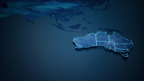 Concepto-Futurista-Geométrico-Abstracto-Mapa-3d-De-Australia-Con-Bordes-Como-Garabatos,-Estilo-Neón-Azul