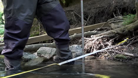 A-scientist-measures-the-flow-of-a-Swiss-river-using-a-probe-and-a-meter