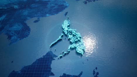 Concepto-Futurista-Geométrico-Abstracto-Mapa-3d-De-Filipinas-Con-Bordes-Como-Garabatos,-Estilo-Neón-Azul