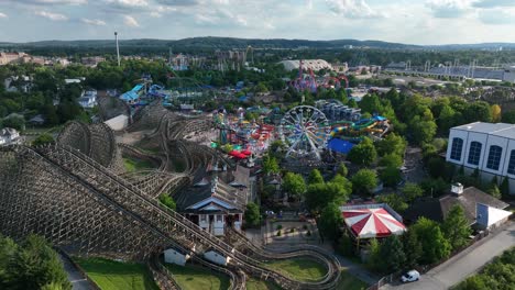 Wooden-roller-coaster-at-amusement-park