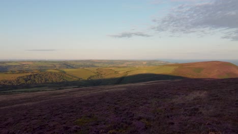 Sunrise-Aerial-Drone-on-Moorland-Rolling-Fields-with-Wind-Turbine-Farm-in-Distance-Exmoor-Devon-UK-4K